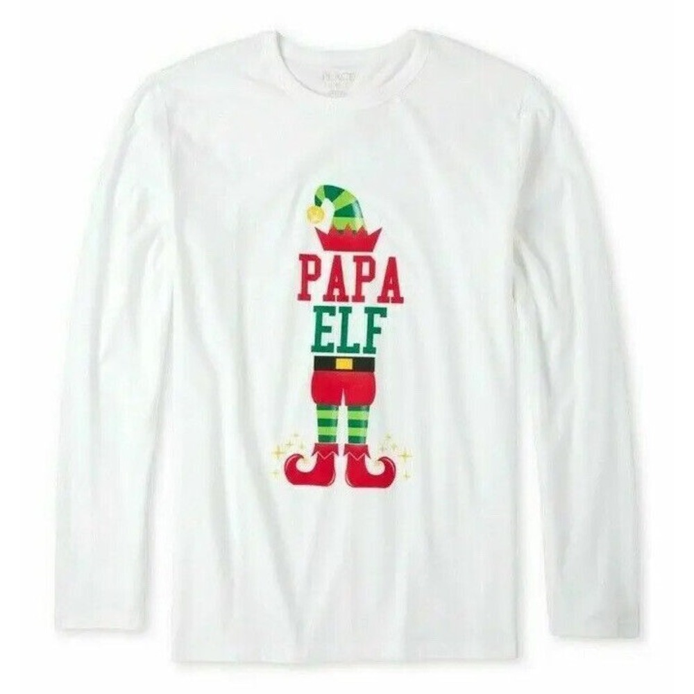 Long Sleeves White Graphic Tee Men's Christmas Holiday Papa Elf  Size XL NWT